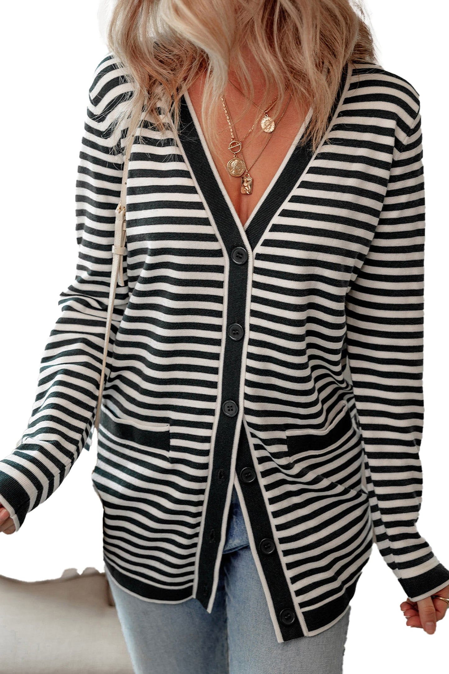 Black Stripe Long Sleeve Cardigan