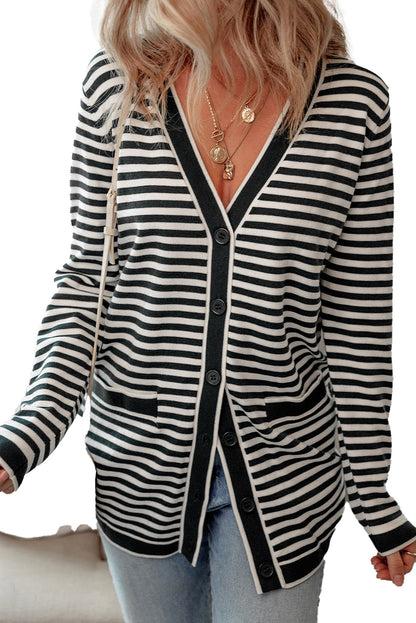 Black Stripe Long Sleeve Cardigan