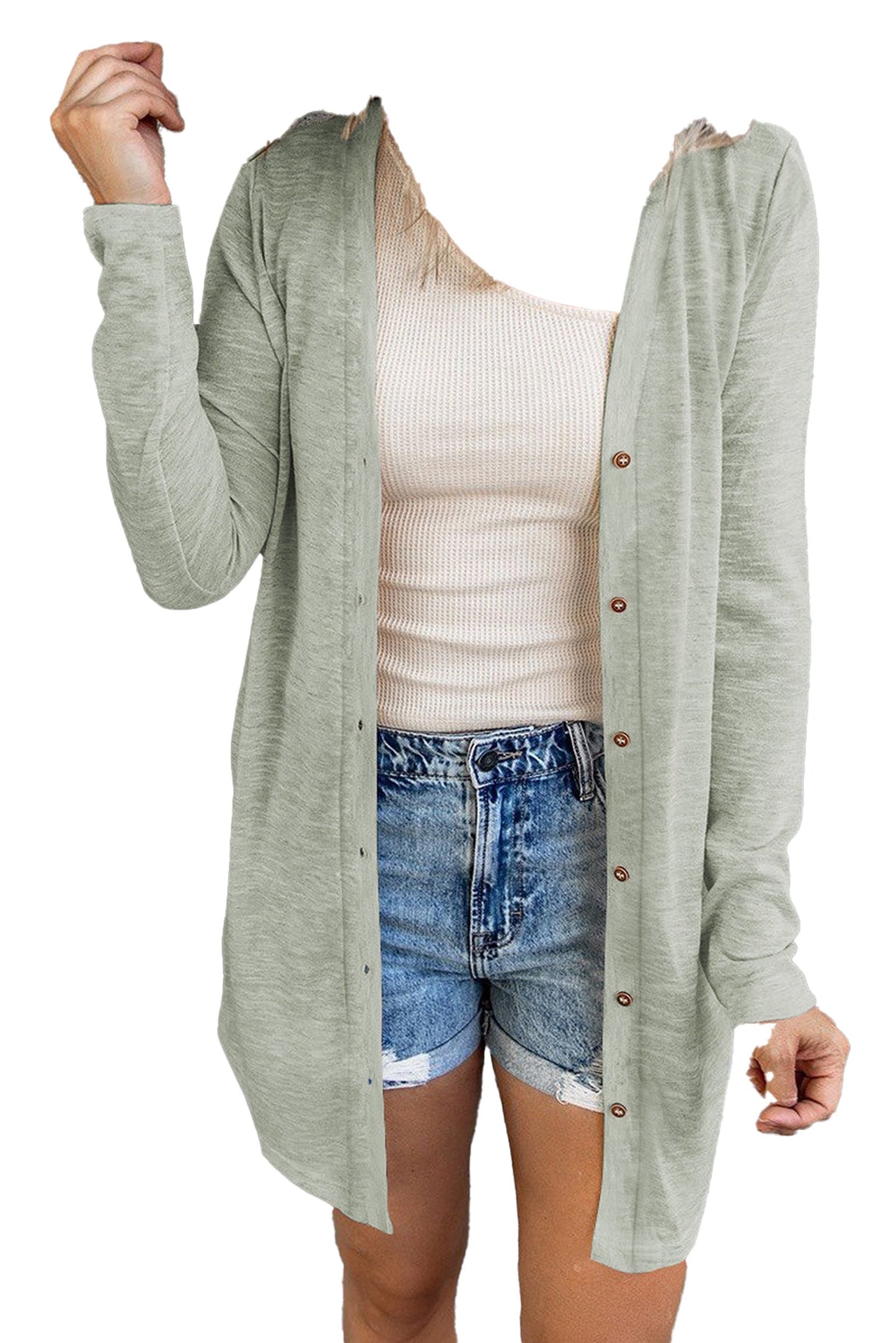 Beige Open-Front Cardigan For Trendy Looks