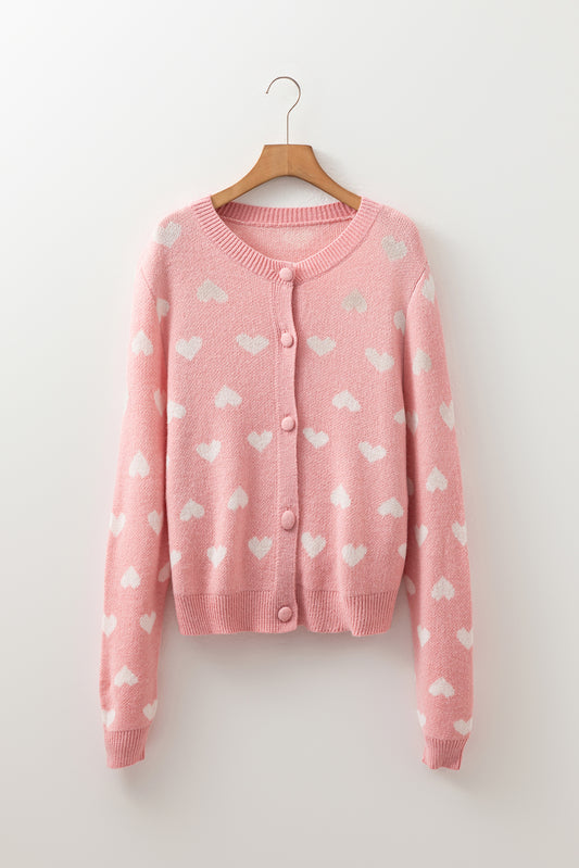 Light Pink Heart Cardigan Sweater