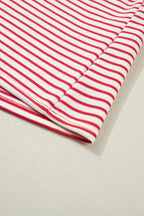 Green Stripe Quarter Zip Polo Collar T Shirt Dress with Pockets