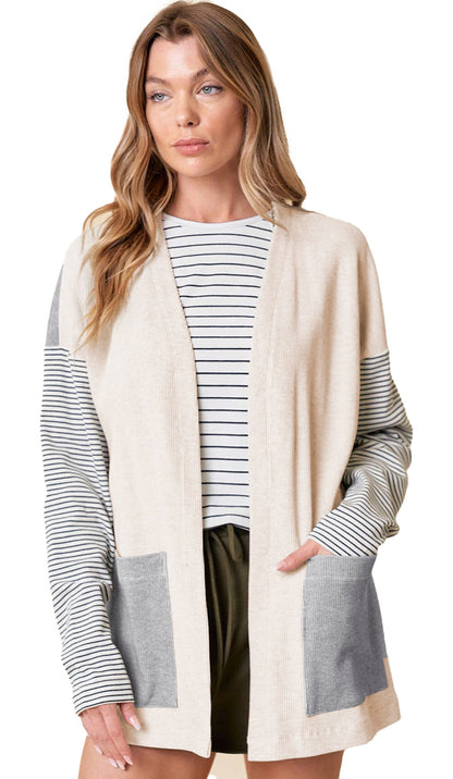 Black Stripe Colorblock Cardigan For Chic Style