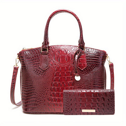 Crocodile Embossed Womens Handbag Chic Satchel