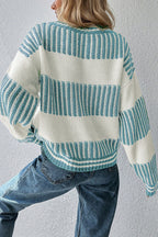 Brown Striped Patchwork Sweater For Trendy Look