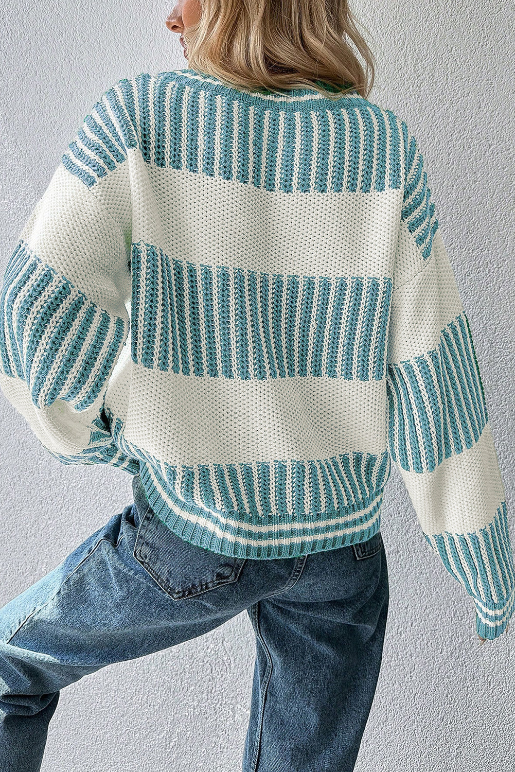 Brown Striped Patchwork Sweater For Trendy Look