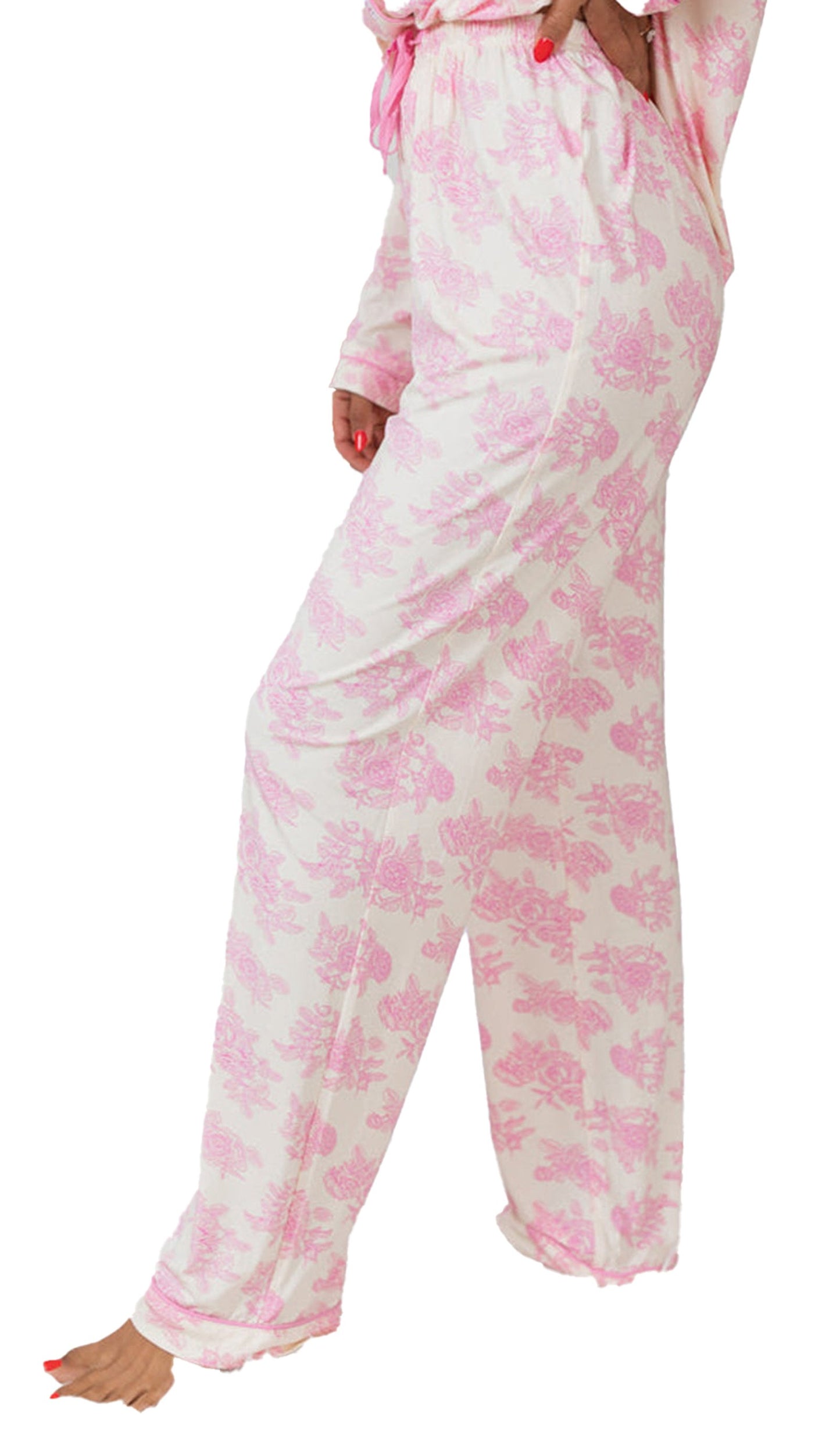 Pink Floral Pajamas Set For Women