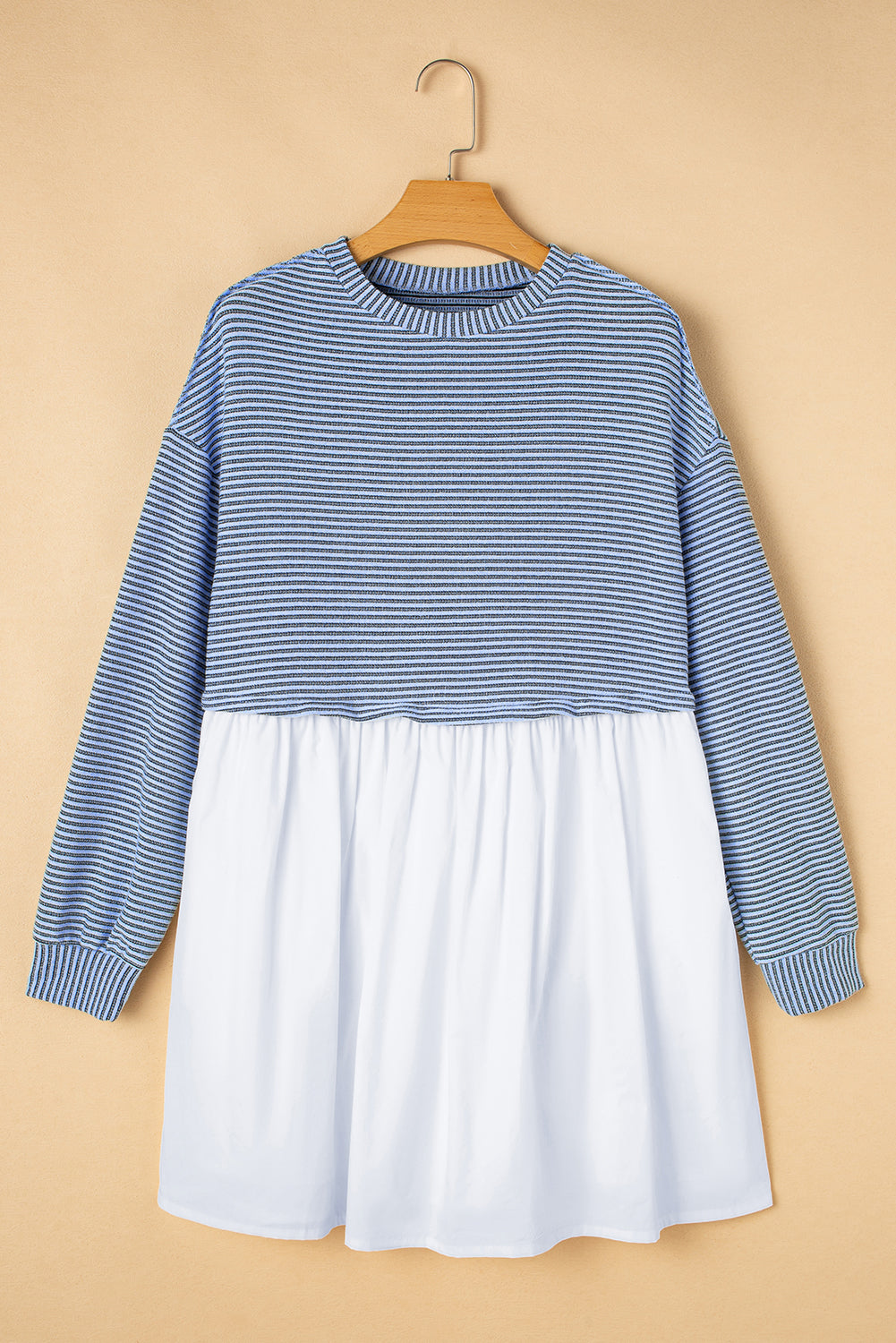 Sky Blue Stripe Patchwork Mini Dress Casual