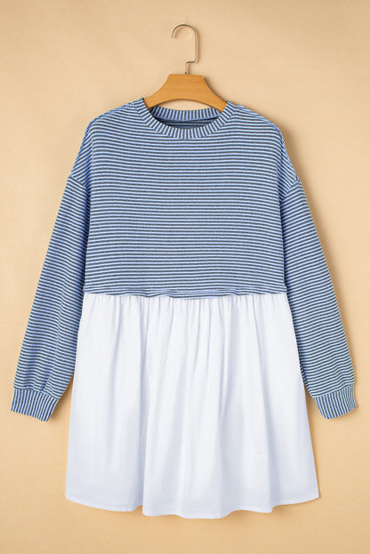 Sky Blue Stripe Patchwork Mini Dress Casual
