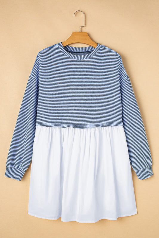 Sky Blue Stripe Patchwork Mini Dress Casual