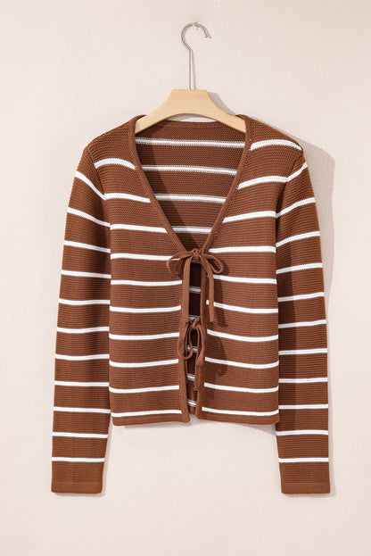 Chestnut Striped Tie Front Cardigan