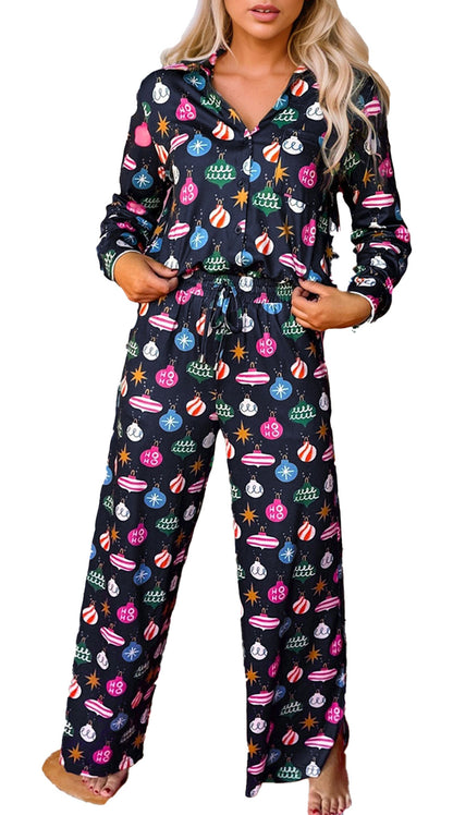 Navy Blue Christmas Pajama Set For Women