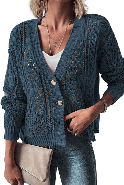 LuckeLadybug dark khaki open knit cardigan with stylish design and button front for casual wear