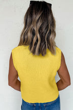 White Solid Color Sleeveless Knit Button Pocketed Sweater