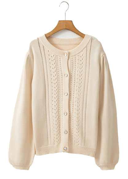 Apricot Button Sweater Cardigan For Women