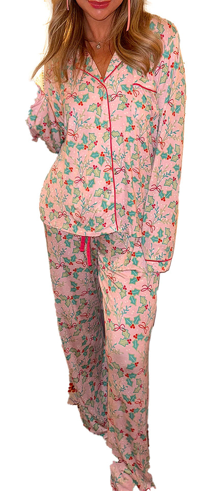 Multicolor Floral Christmas Pajamas Set