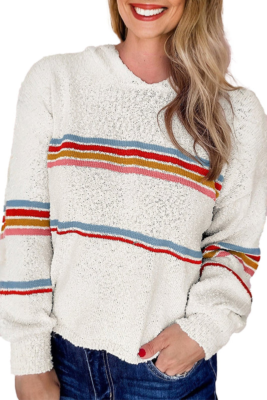 White Popcorn Sweater With Hood