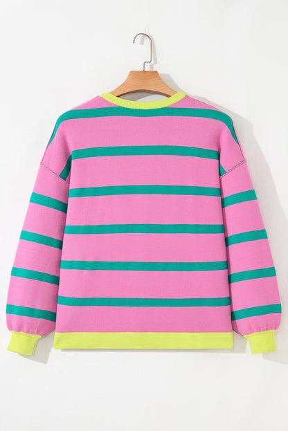 Pink Stripe Colorblock Cardigan For Trendy Style