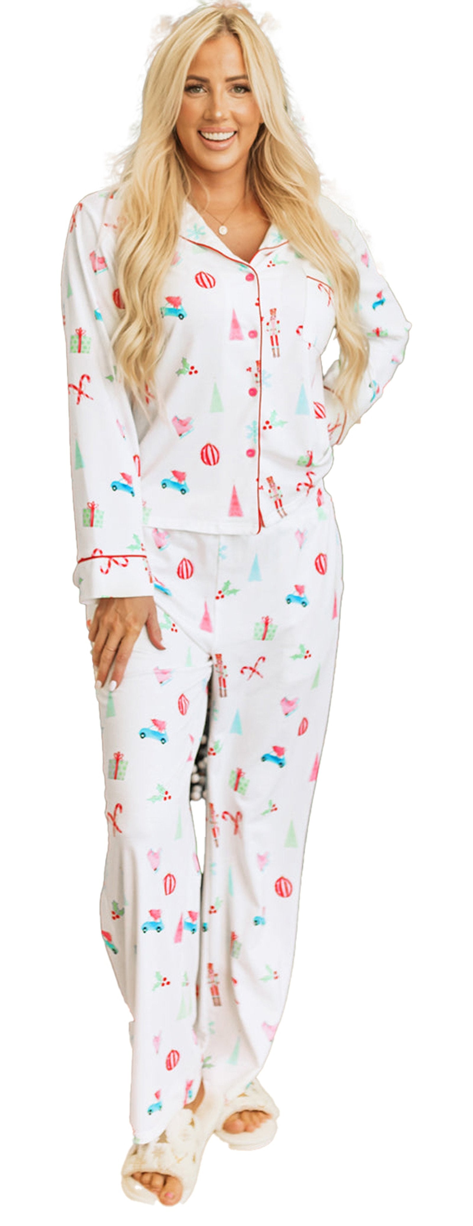 White Christmas Pajama Set For Cozy Nights