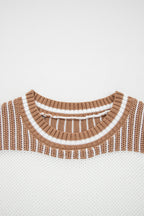 Brown Striped Patchwork Sweater For Trendy Look