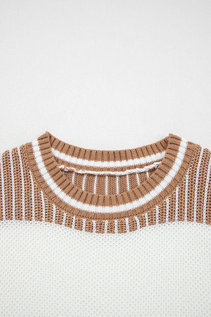 Brown Striped Patchwork Sweater For Trendy Look