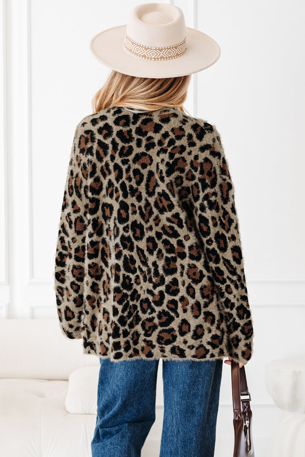 Brown Leopard Print Cardigan For Women