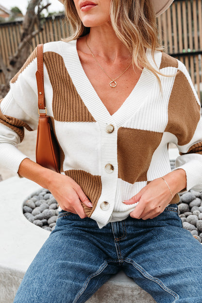 Khaki Checkered Cardigan For Trendy Style