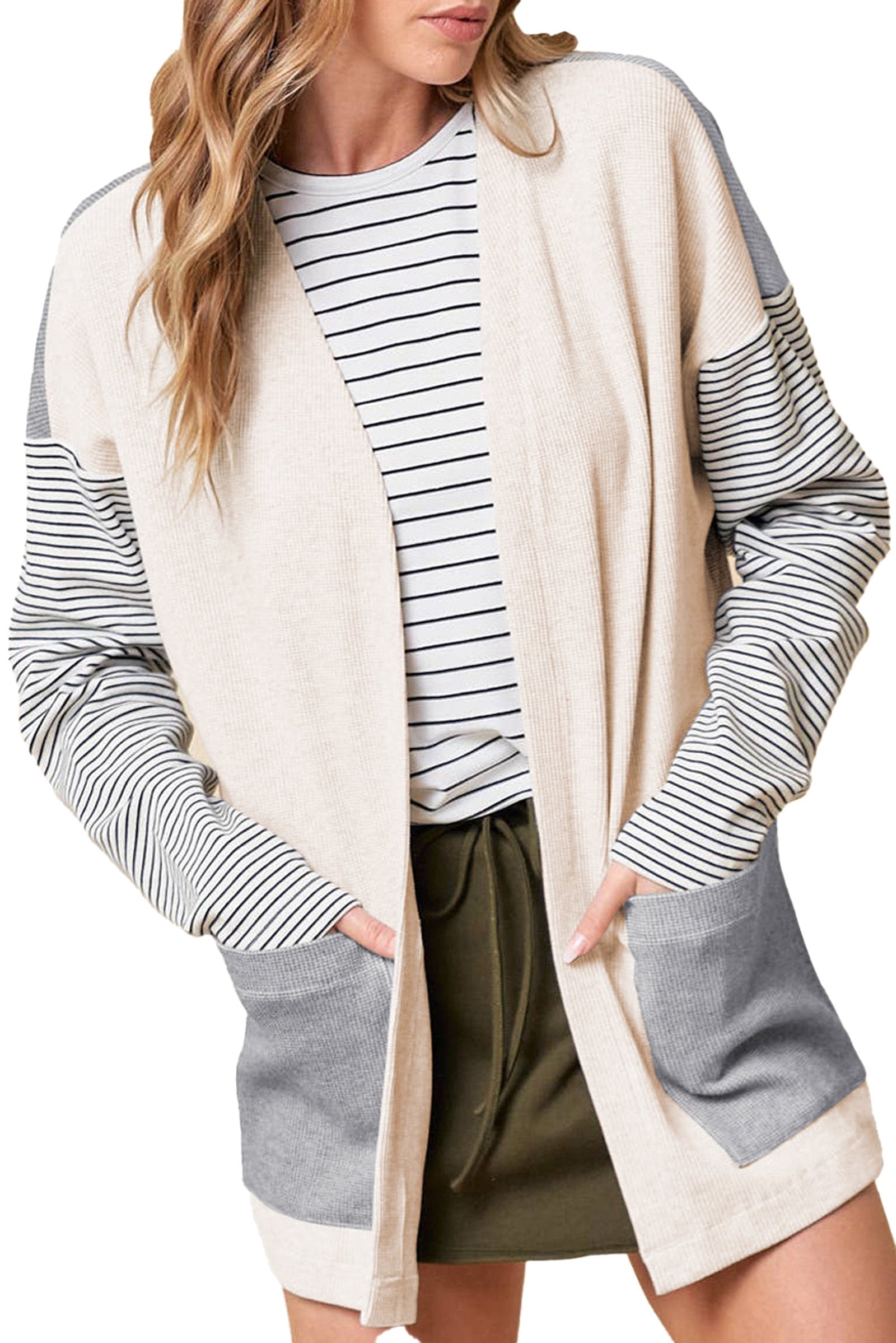 Black Stripe Colorblock Cardigan For Chic Style