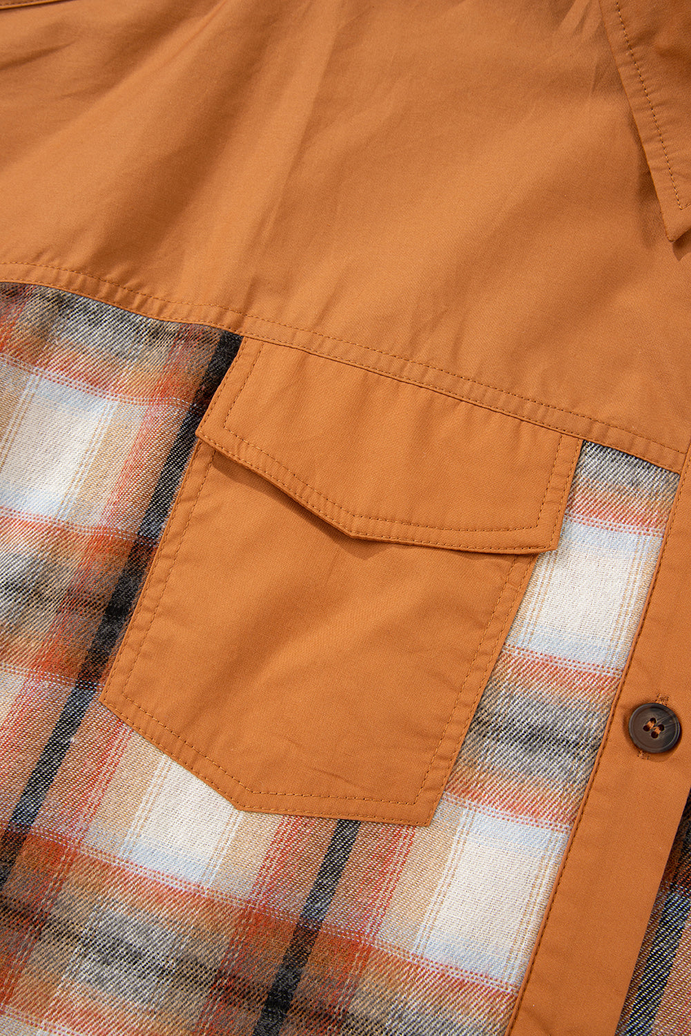 Khaki Plaid Tunic Dress Button Front