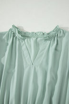 Bright Green Solid Color V Neck Short Puff Sleeve High Waist Tiered Maxi Dress