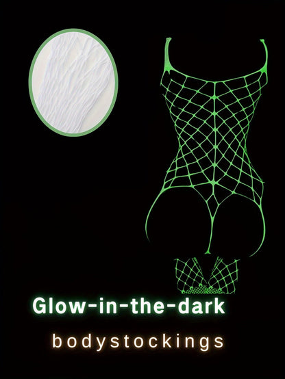 Luminous Fishnet Bodystocking - Open Crotch Women's Hot Lingerie &