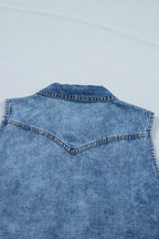Dusk Blue Buttoned Front Collared Sleeveless Denim Vest