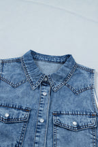 Dusk Blue Buttoned Front Collared Sleeveless Denim Vest