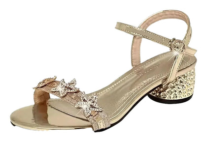 LuckeLadybug designer open toe block heel sandals with decorative embellishments for stylish wear