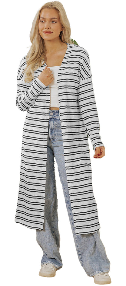 Black Stripe Duster Cardigan For Trendy Looks