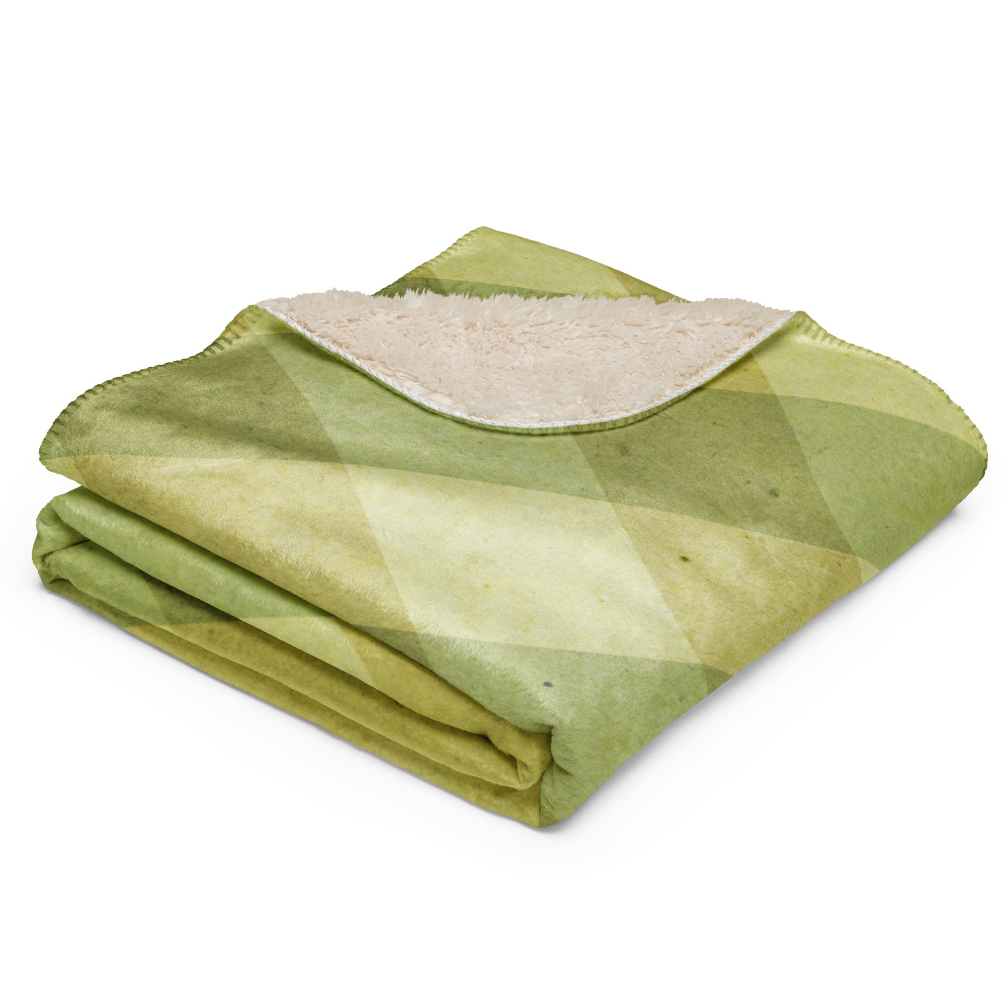LuckeLadybug sherpa blanket with green diamond pattern bedding and soft plush lining