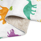 LuckeLadybug dinosaur sherpa blanket with colorful dinosaur prints and soft plush lining