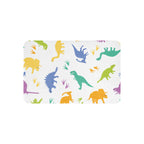 LuckeLadybug dinosaur sherpa blanket with colorful dinosaur patterns on white background
