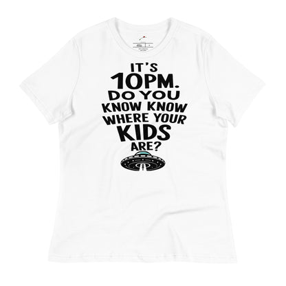 White LuckeLadybug t-shirt with black text saying Do you know where your kids are shirt design