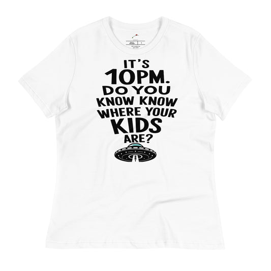 White LuckeLadybug t-shirt with black text saying Do you know where your kids are shirt design
