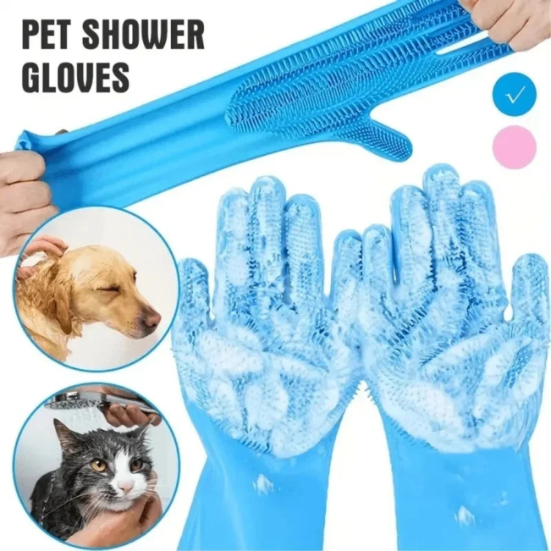 LuckeLadybug Pet Shower Gloves for effective dog pet grooming near me with textured surface for easy cleaning