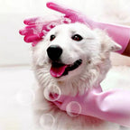 LuckeLadybug LLC pink pet grooming gloves for dog pet grooming near me, perfect for washing and massaging pets