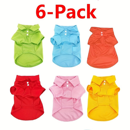 6-Pack of Colorful Dog Polo Shirts for Small Dogs in Green, Blue, Orange, Red, Pink, and Yellow