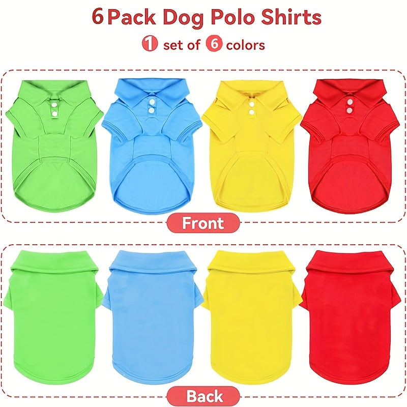 6 Pack Dog Polo Shirts for Small Dogs in Green, Blue, Yellow, Red colors with front and back views