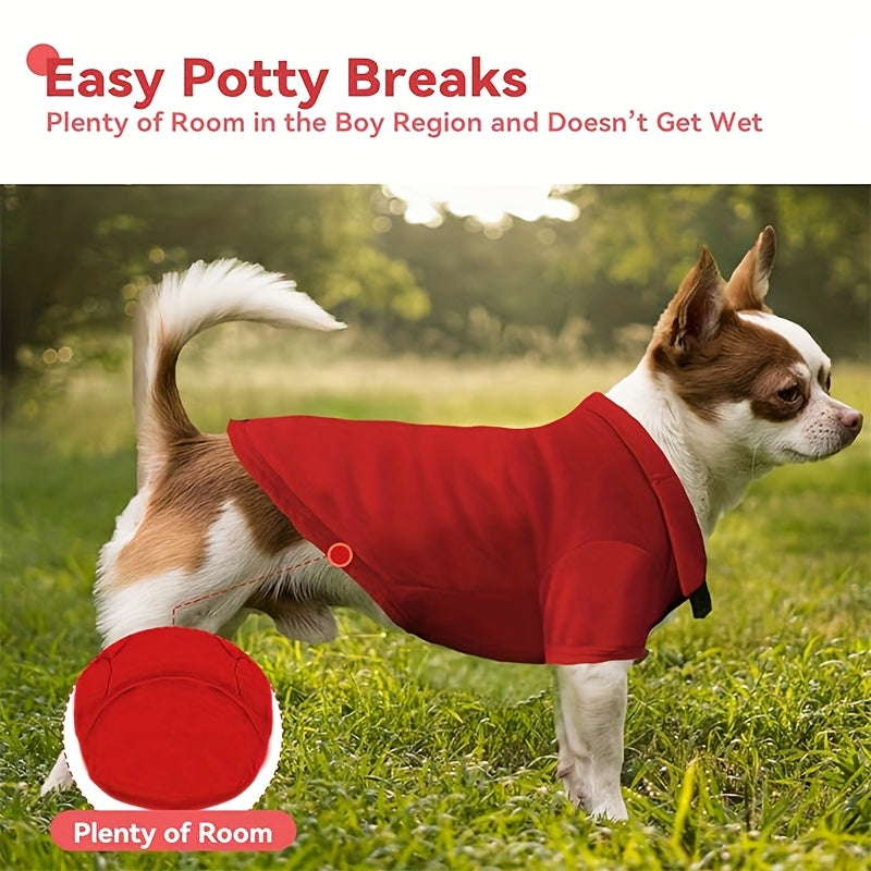 Red dog polo shirts for small dogs with easy potty breaks and comfortable fit