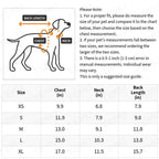 Sizing guide for dog polo shirts for small dogs showing chest, neck, and back length measurements