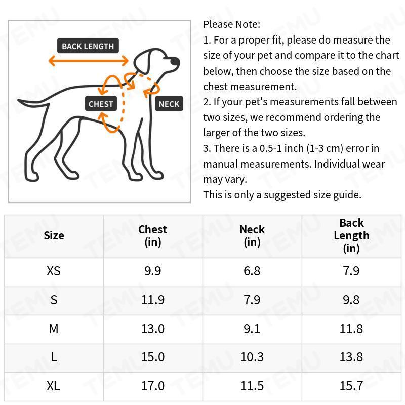 Sizing guide for dog polo shirts for small dogs showing chest, neck, and back length measurements