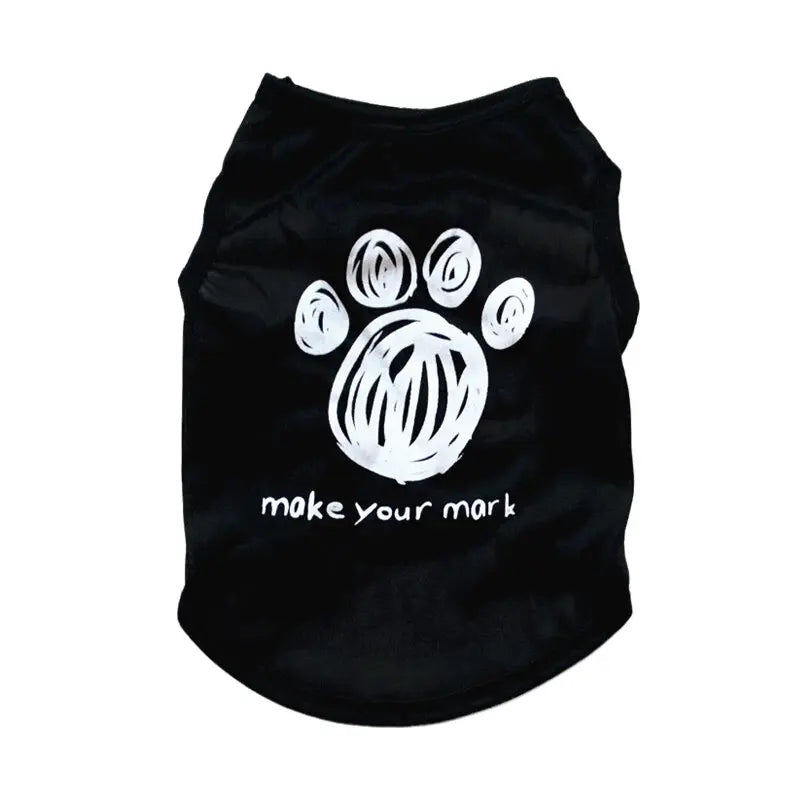LuckeLadybug Dog Thunderstorm Vest in Black with White Paw Print and Make Your Mark Text