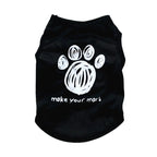 LuckeLadybug Dog Thunderstorm Vest in Black featuring a white paw print and motivational text