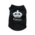 LuckeLadybug black dog thunderstorm vest with white crown and Princess text design