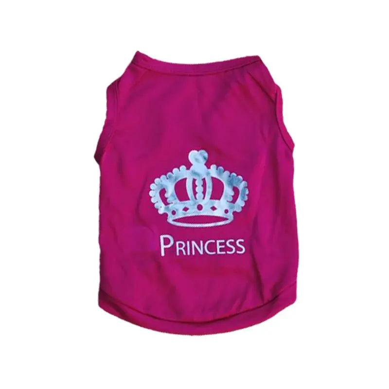 Pink dog thunderstorm vest with a crown design and the word Princess for stylish pets